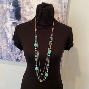 Turquoise and silver long necklace